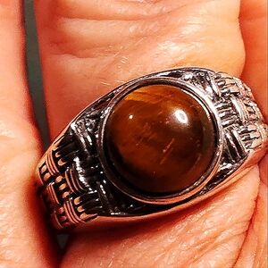 🌟UNISEX,TIGER'S EYE. STERLING RING. BASKET WEAVE MOTIF. SIZE 10